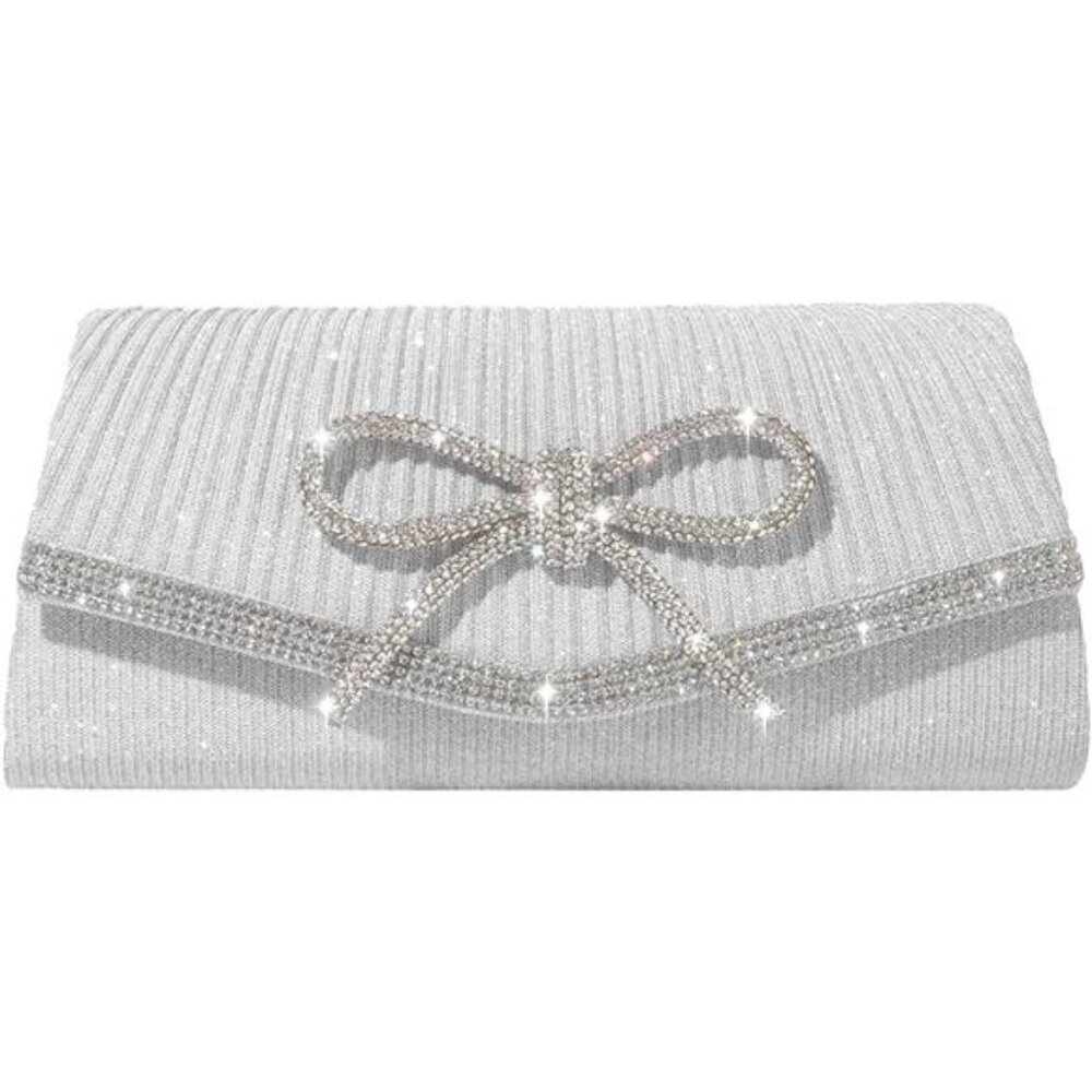 SH Glitter Clutch Purses for Women Elegant Bow Evening Bag Dressy Wedding